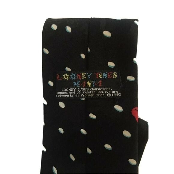 Vintage Looney Tunes Mania Christmas Tie Sleigh Taz Santa 1993 Polyester Black - Picture 3 of 7